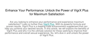 Enhance Your Performance Unlock the Power of VigrX Plus for Maximum Satisfaction