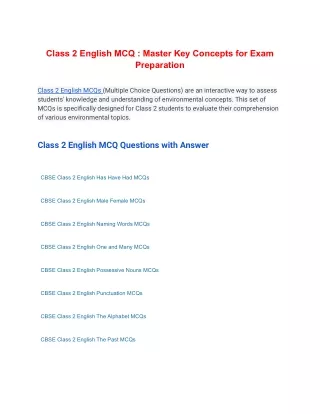 Class 2 English MCQ : Master Key Concepts for Exam Preparation