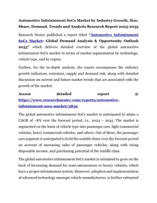 Automotive Infotainment SoCs Market Research Report 2023-2035