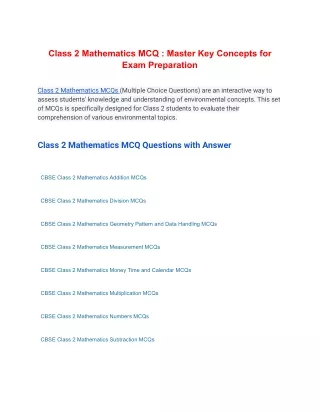 Class 2 Mathematics MCQ : Master Key Concepts for Exam Preparation