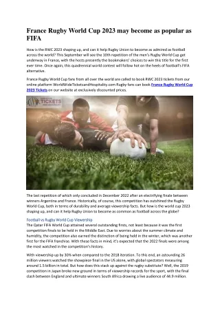 France Rugby World Cup 2023 may become as popular as FIFA