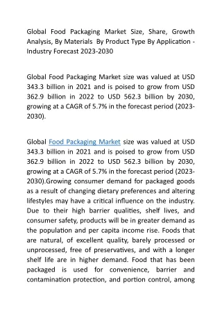 Global Food Packaging Market Size