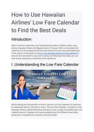 How to Use Hawaiian Airlines' Low Fare Calendar to Find the Best Deals