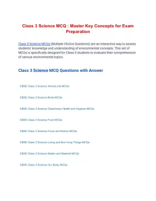 Class 3 Science MCQ : Master Key Concepts for Exam Preparation