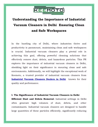 Understanding the Importance of Industrial Vacuum Cleaners in Delhi  Ensuring Clean and Safe Workspaces