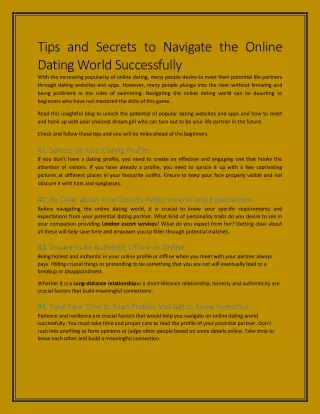 Tips and Secrets to Navigate the Online Dating World Successfully