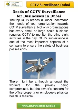 Needs of CCTV Surveillance for Businesses in Dubai