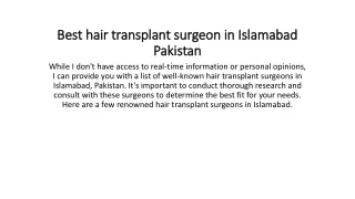 Best hair transplant surgeon in Islamabad Pakistan