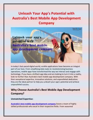 Unleash Your App's Potential with Australia's Best Mobile App Development Company