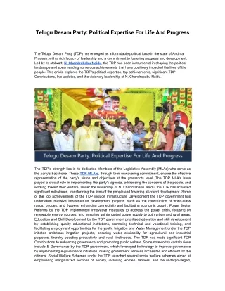 Telugu Desam Party Political Expertise For Life And Progress