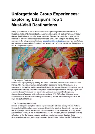 Unforgettable Group Experiences_ Exploring Udaipur's Top 3 Must-Visit Destinations