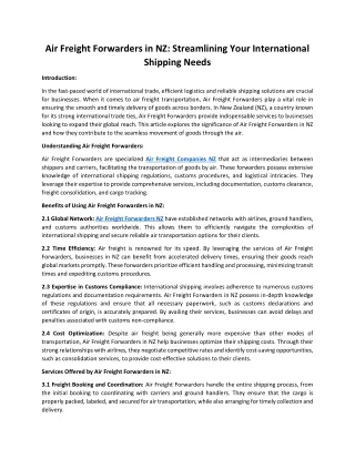 Air Freight Forwarders in NZ Streamlining Your International Shipping Needs