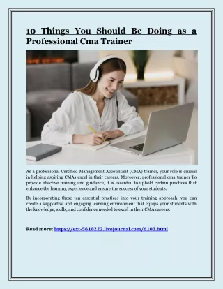 10 Things You Should Be Doing as a Professional Cma Trainer