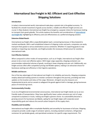 International Sea Freight in NZ Efficient and Cost-Effective Shipping Solutions