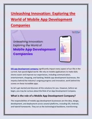 Unleashing Innovation-Exploring the World of Mobile App Development Companies