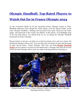 Olympic Handball Top-Rated Players to Watch Out for in France Olympic 2024