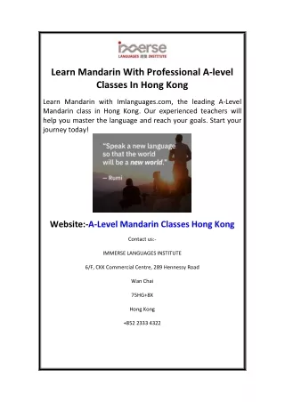 Learn Mandarin With Professional A-level Classes In Hong Kong