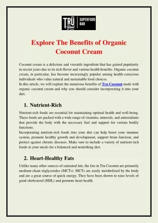 Explore The Benefits of Organic Coconut Cream