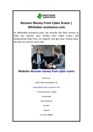 Recover Money From Cyber Scams  Whittaker-assistance.com