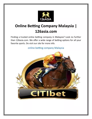 Online Betting Company Malaysia  126asia