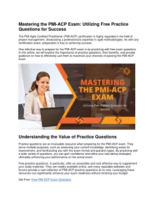 Mastering the PMI-ACP Exam Utilizing Free Practice Questions for Success