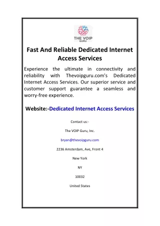 Fast And Reliable Dedicated Internet Access Services