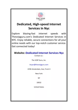 Dedicated, High-speed Internet Services In Nyc