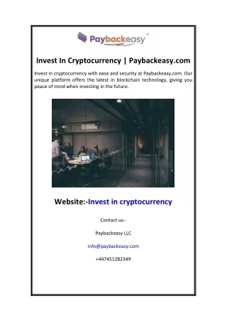 Invest In Cryptocurrency Paybackeasy.com