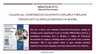 Calling All Chartered Accountants: Explore A Thrilling Opportunity As Article As