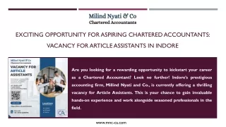 Exciting Opportunity For Aspiring Chartered Accountants: Vacancy For Article Ass