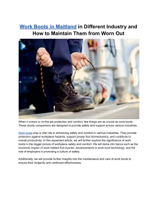 Types of Work Boots in Maitland in Different Industry and How to Maintain Them from Worn Out