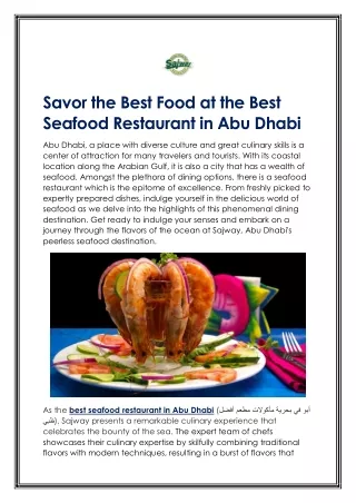 Savor the Best Food at the Best Seafood Restaurant in Abu Dhabi