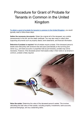 Procedure for Grant of Probate for Tenants in Common in the United Kingdom