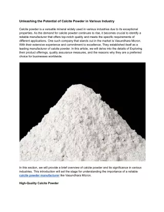 Unleashing the Potential of Calcite Powder in Various Industry