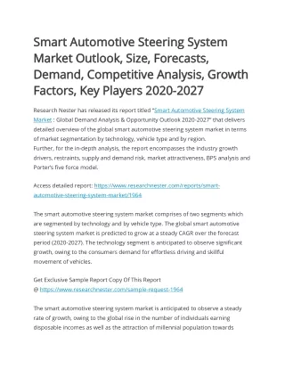 Smart Automotive Steering System Market Size, Forecasts, Demand 2027