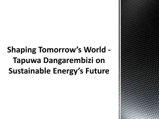 Shaping Tomorrow’s World - Tapuwa Dangarembizi on Sustainable Energy’s Future