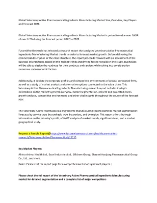 Veterinary Active Pharmaceutical Ingredients Manufacturing Market