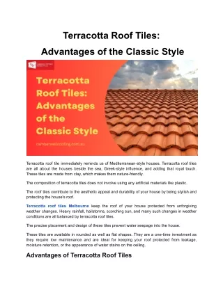 Terracotta Roof Tiles: Advantages of the Classic Style