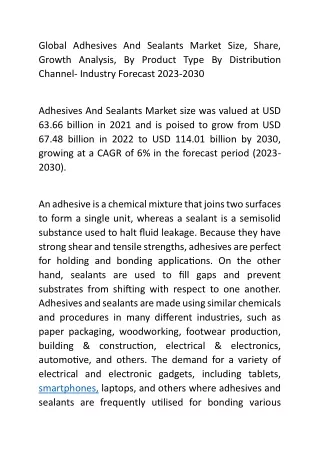 Global Adhesives And Sealants Market Size