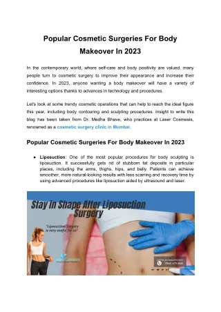 Popular Cosmetic Surgeries For Body Makeover In 2023