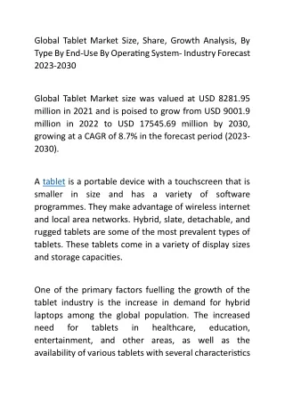 Global Tablet Market Size