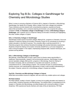 Exploring Top B.Sc. Colleges in Gandhinagar for Chemistry and Microbiology Studi