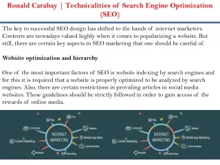 Ronald Carabay - Technicalities of Search Engine Optimization (SEO)