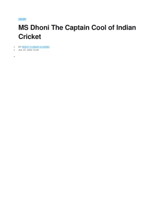 MS Dhoni The Captain Cool of Indian Cricket