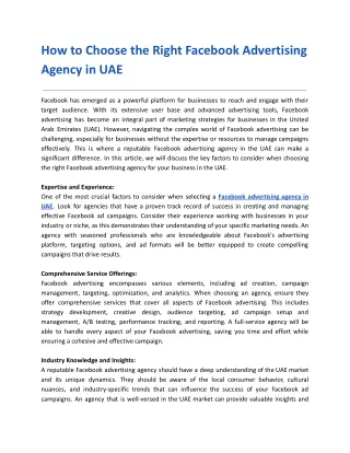 How to Choose the Right Facebook Advertising Agency in UAE