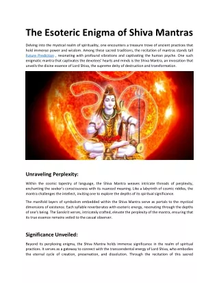 The Esoteric Enigma of Shiva Mantras