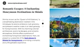 Romantic Escapes 8 Enchanting Honeymoon Destinations in Shimla