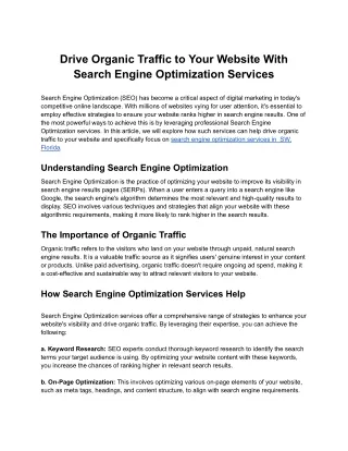 Drive Organic Traffic to Your Website With Search Engine Optimization Services