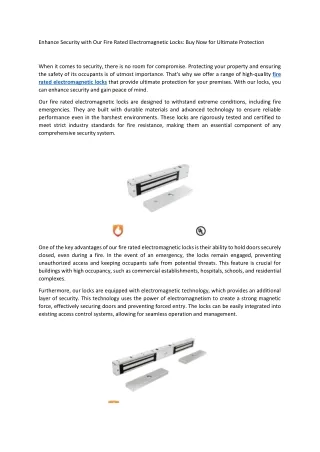 Enhance Security with Our Fire Rated Electromagnetic Locks Buy Now for Ultimate Protection