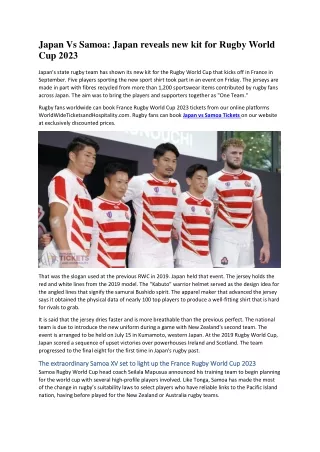 Japan Vs Samoa Japan reveals new kit for Rugby World Cup 2023
